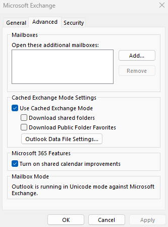 Shared calendar improvements option in Advanced tab